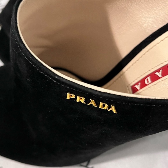 PRADA PRE-LOVED RARE AUTHENTIC BLACK SUEDE WEDGE SLIP ON SANDALS - Picture 7 of 17